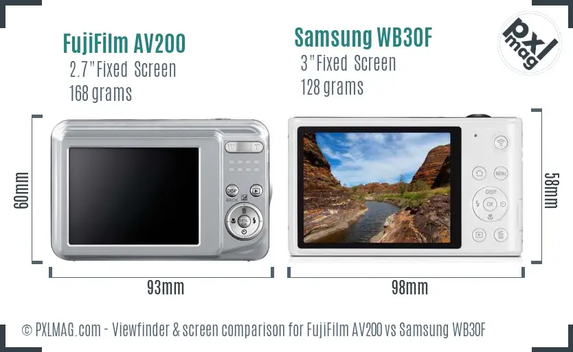 FujiFilm AV200 vs Samsung WB30F Screen and Viewfinder comparison