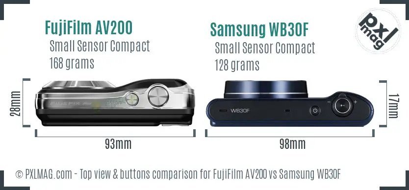 FujiFilm AV200 vs Samsung WB30F top view buttons comparison