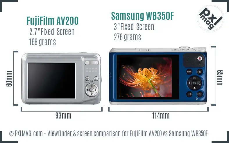 FujiFilm AV200 vs Samsung WB350F Screen and Viewfinder comparison