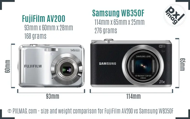 FujiFilm AV200 vs Samsung WB350F size comparison