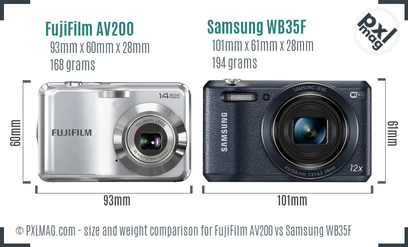 FujiFilm AV200 vs Samsung WB35F size comparison FujiFilm AV200 vs Samsung WB35F size comparison