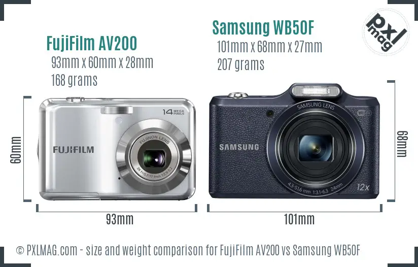 FujiFilm AV200 vs Samsung WB50F size comparison FujiFilm AV200 vs Samsung WB50F size comparison