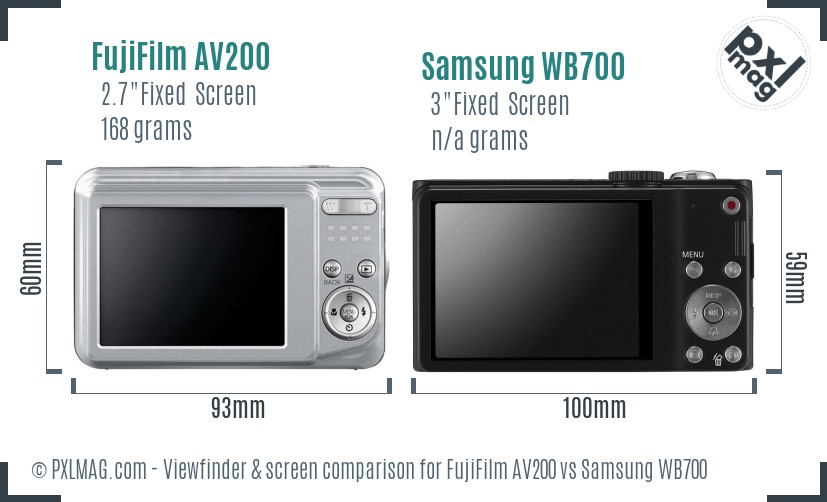 FujiFilm AV200 vs Samsung WB700 Screen and Viewfinder comparison