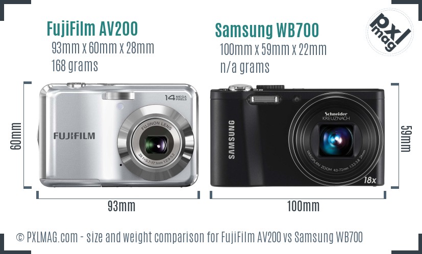 FujiFilm AV200 vs Samsung WB700 size comparison