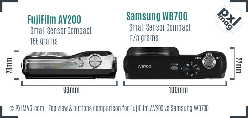 FujiFilm AV200 vs Samsung WB700 top view buttons comparison