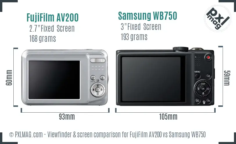 FujiFilm AV200 vs Samsung WB750 Screen and Viewfinder comparison FujiFilm AV200 vs Samsung WB750 Screen and Viewfinder comparison