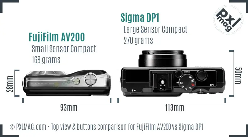 FujiFilm AV200 vs Sigma DP1 top view buttons comparison