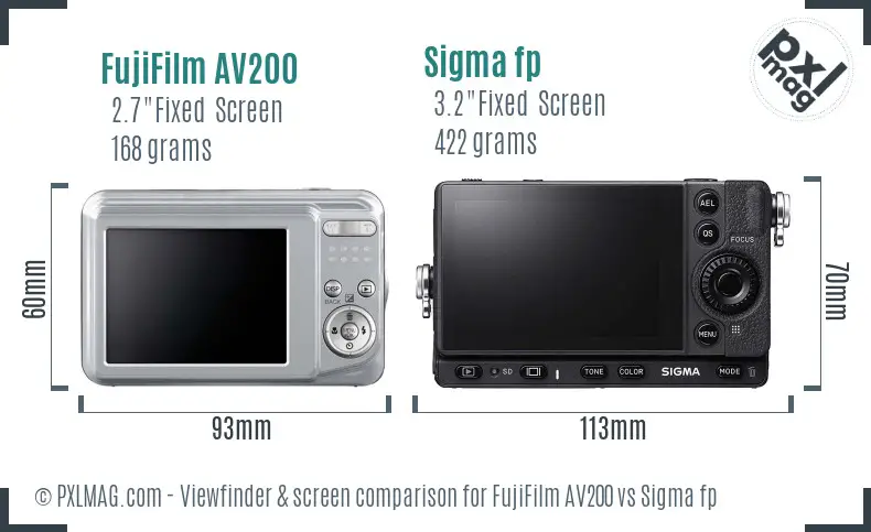FujiFilm AV200 vs Sigma fp Screen and Viewfinder comparison