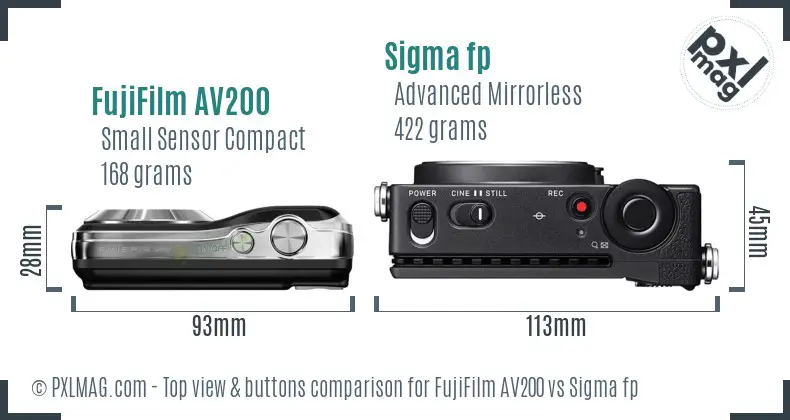 FujiFilm AV200 vs Sigma fp top view buttons comparison