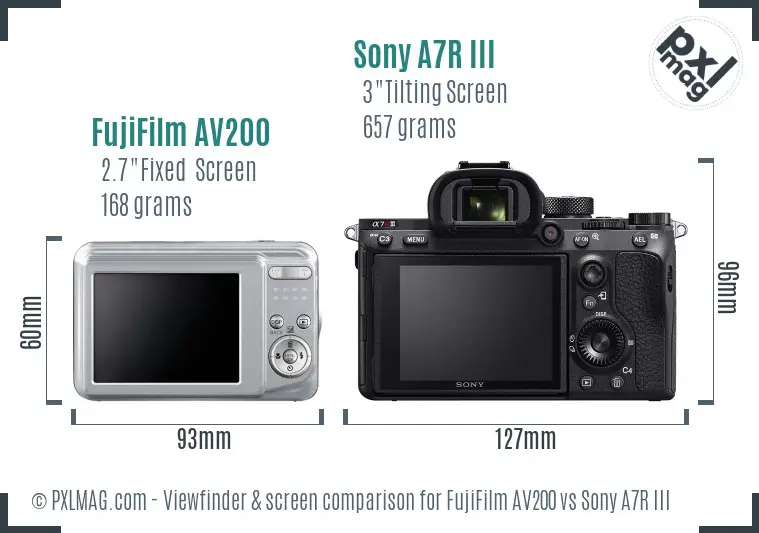 FujiFilm AV200 vs Sony A7R III Screen and Viewfinder comparison