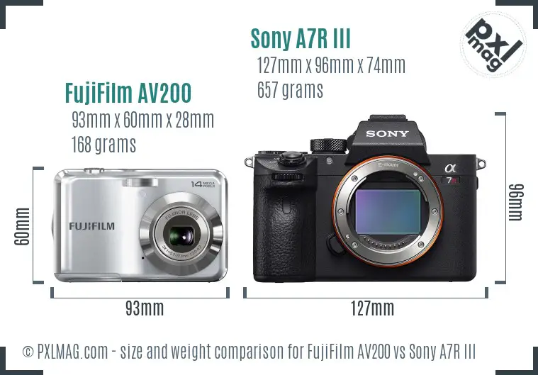 FujiFilm AV200 vs Sony A7R III size comparison