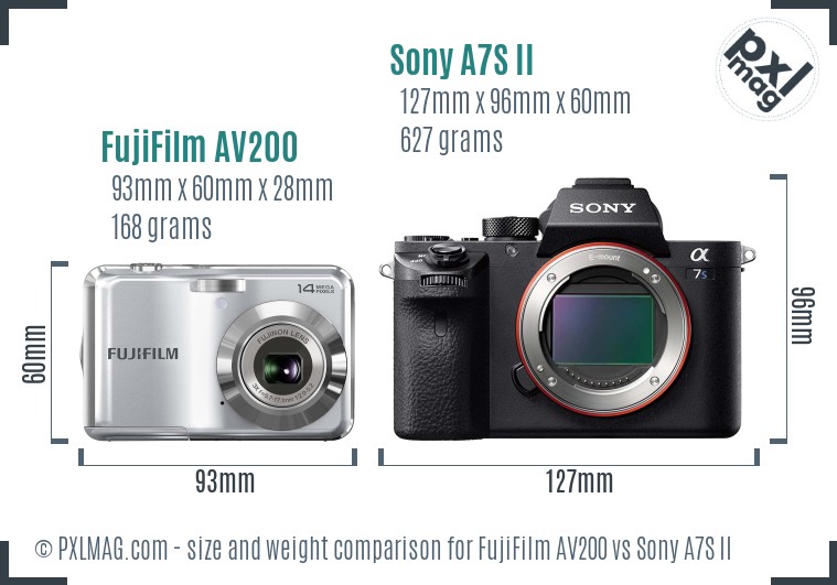 FujiFilm AV200 vs Sony A7S II size comparison