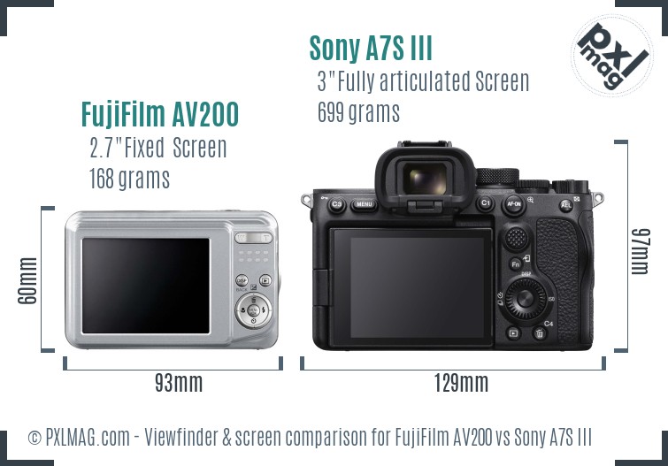 FujiFilm AV200 vs Sony A7S III Screen and Viewfinder comparison