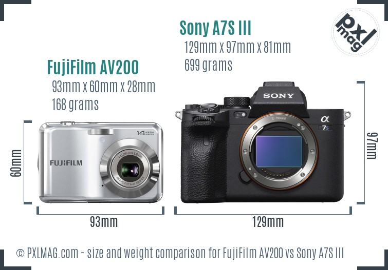 FujiFilm AV200 vs Sony A7S III size comparison