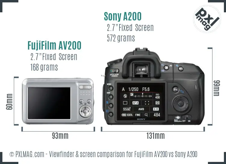 FujiFilm AV200 vs Sony A200 Screen and Viewfinder comparison