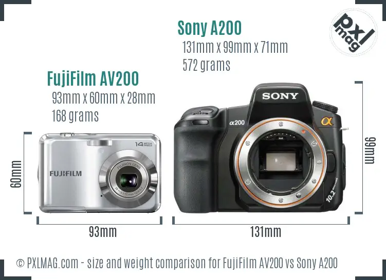 FujiFilm AV200 vs Sony A200 size comparison