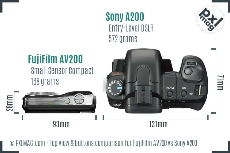 FujiFilm AV200 vs Sony A200 top view buttons comparison