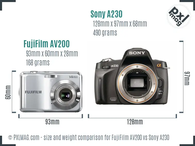 FujiFilm AV200 vs Sony A230 size comparison FujiFilm AV200 vs Sony A230 size comparison