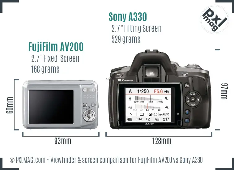 FujiFilm AV200 vs Sony A330 Screen and Viewfinder comparison FujiFilm AV200 vs Sony A330 Screen and Viewfinder comparison