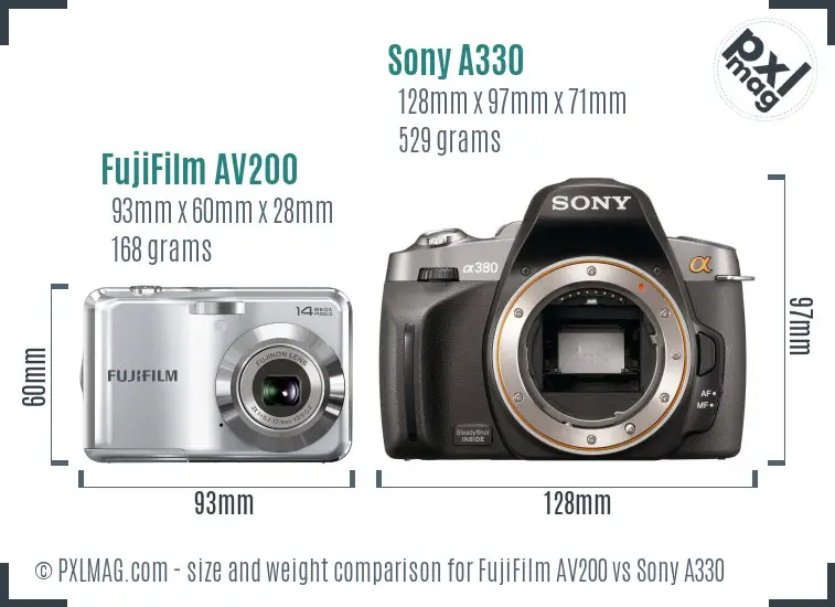 FujiFilm AV200 vs Sony A330 size comparison FujiFilm AV200 vs Sony A330 size comparison