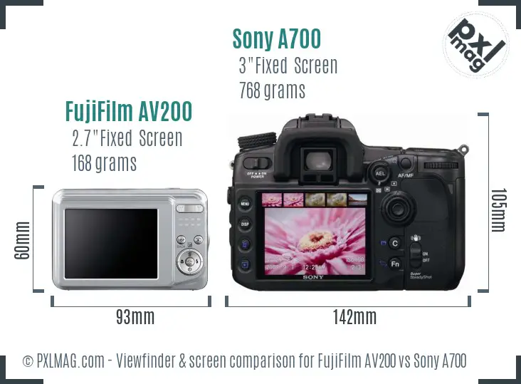 FujiFilm AV200 vs Sony A700 Screen and Viewfinder comparison