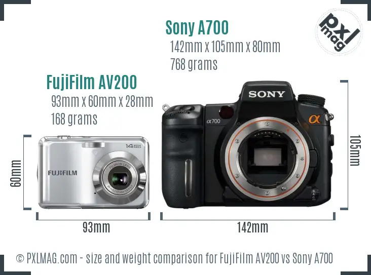 FujiFilm AV200 vs Sony A700 size comparison
