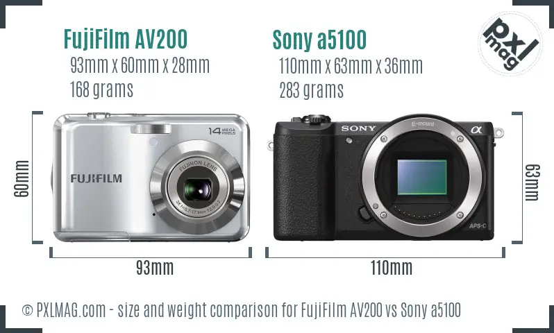 FujiFilm AV200 vs Sony a5100 size comparison FujiFilm AV200 vs Sony a5100 size comparison