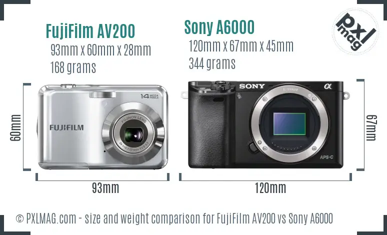 FujiFilm AV200 vs Sony A6000 size comparison FujiFilm AV200 vs Sony A6000 size comparison