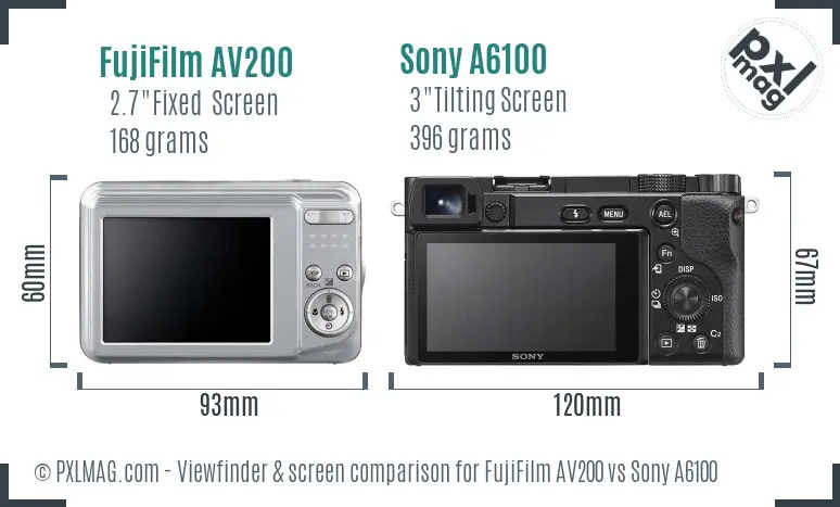FujiFilm AV200 vs Sony A6100 Screen and Viewfinder comparison FujiFilm AV200 vs Sony A6100 Screen and Viewfinder comparison