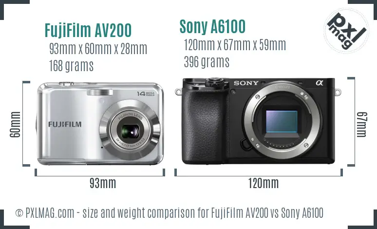 FujiFilm AV200 vs Sony A6100 size comparison FujiFilm AV200 vs Sony A6100 size comparison