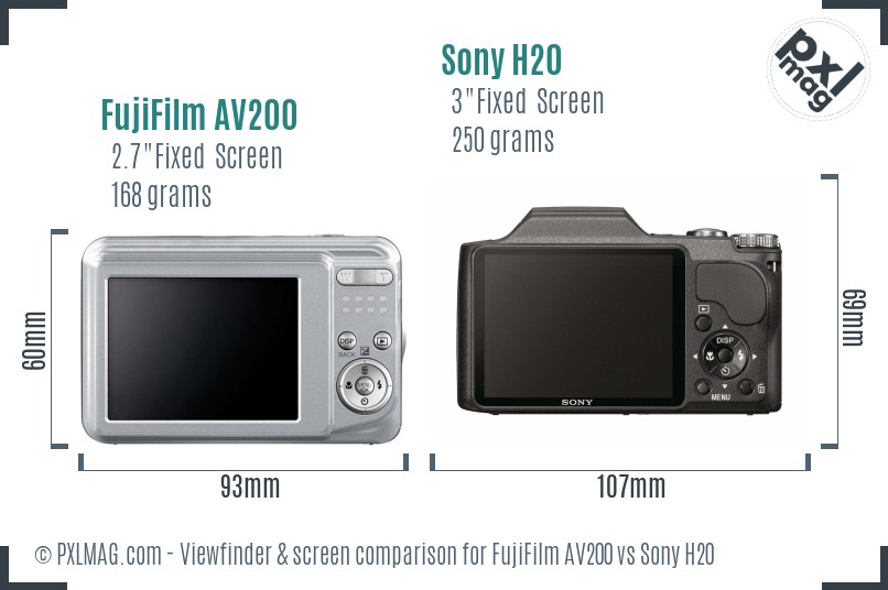 FujiFilm AV200 vs Sony H20 Screen and Viewfinder comparison