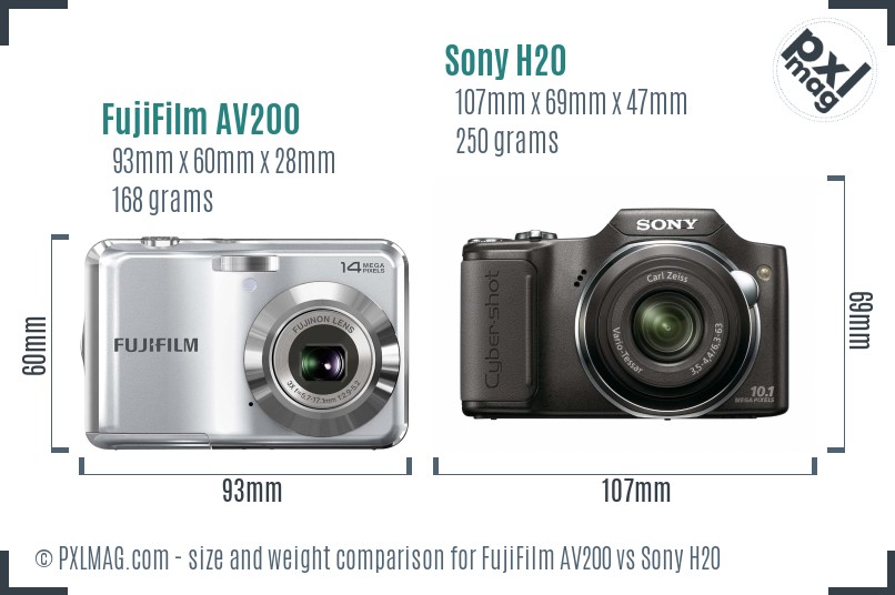 FujiFilm AV200 vs Sony H20 size comparison