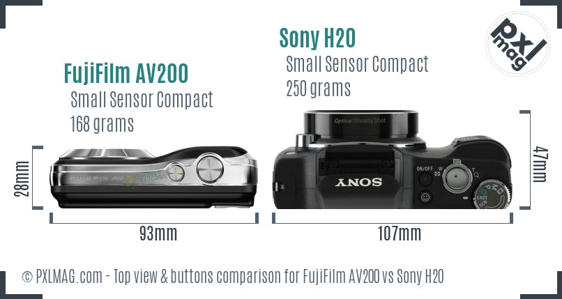 FujiFilm AV200 vs Sony H20 top view buttons comparison