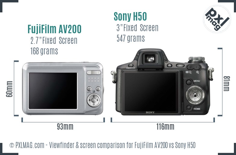 FujiFilm AV200 vs Sony H50 Screen and Viewfinder comparison