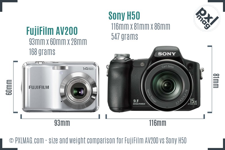 FujiFilm AV200 vs Sony H50 size comparison FujiFilm AV200 vs Sony H50 size comparison