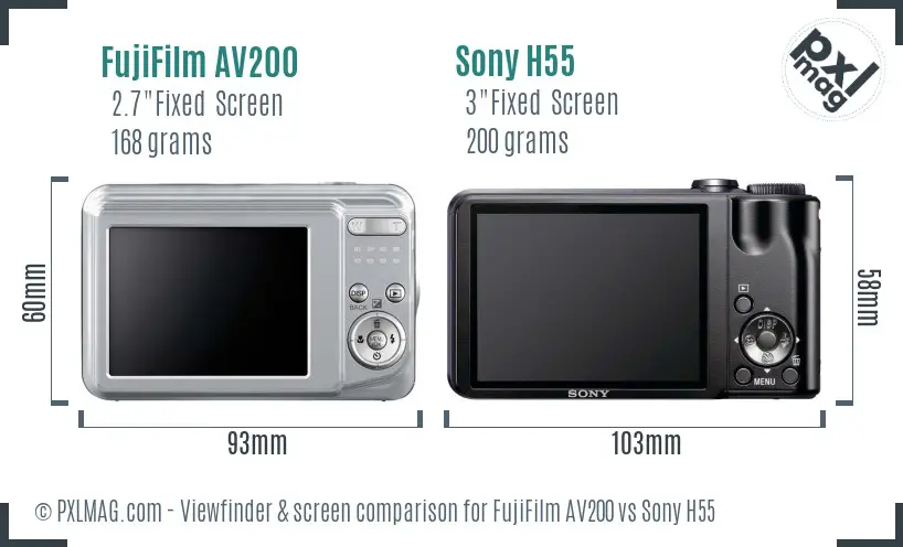 FujiFilm AV200 vs Sony H55 Screen and Viewfinder comparison
