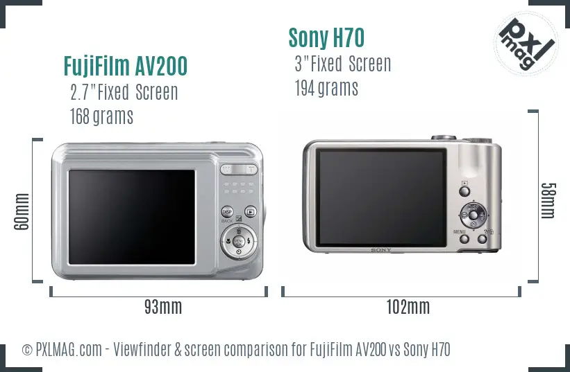 FujiFilm AV200 vs Sony H70 Screen and Viewfinder comparison