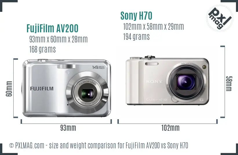 FujiFilm AV200 vs Sony H70 size comparison