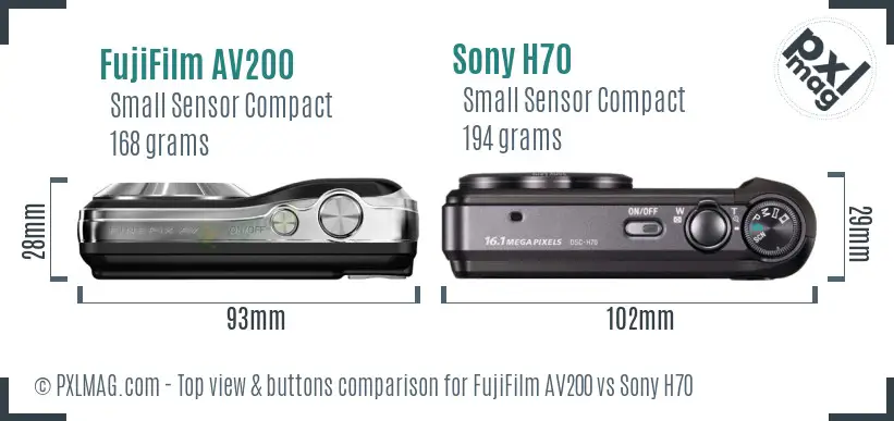 FujiFilm AV200 vs Sony H70 top view buttons comparison