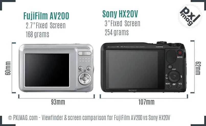 FujiFilm AV200 vs Sony HX20V Screen and Viewfinder comparison