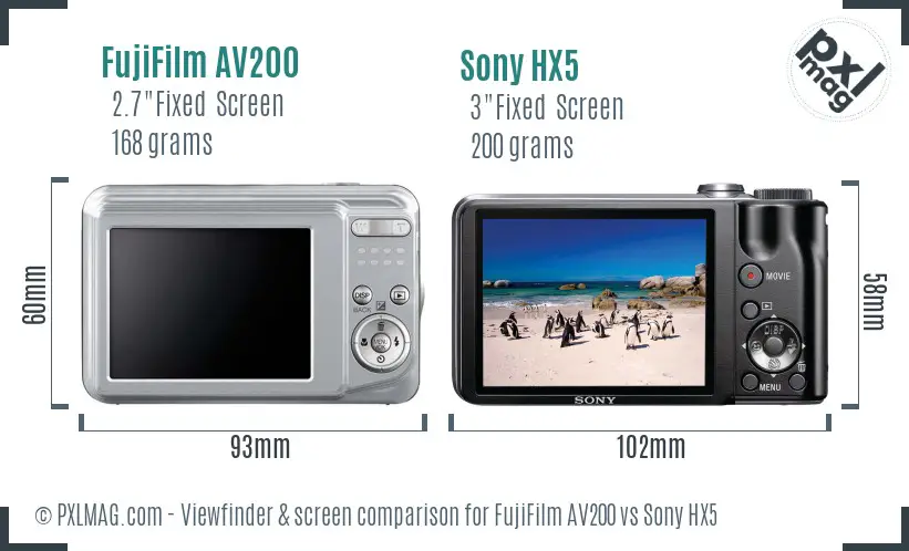 FujiFilm AV200 vs Sony HX5 Screen and Viewfinder comparison