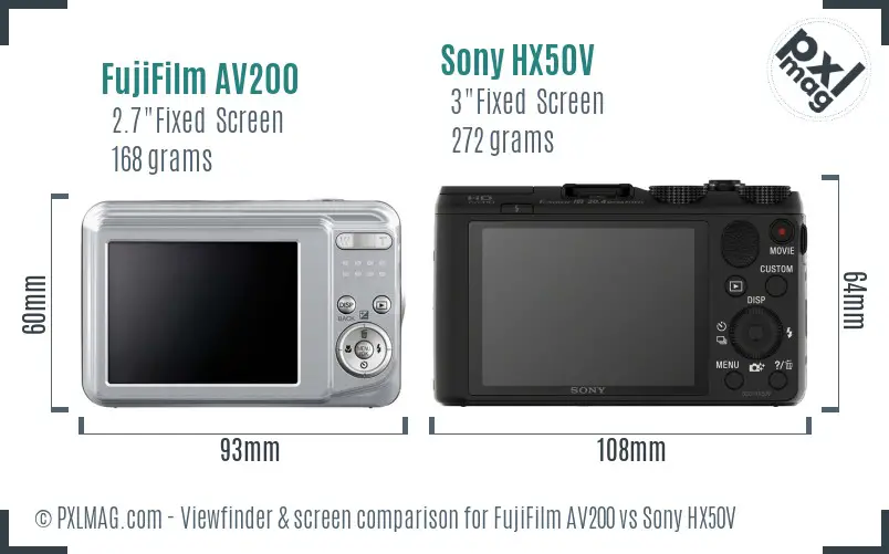 FujiFilm AV200 vs Sony HX50V Screen and Viewfinder comparison
