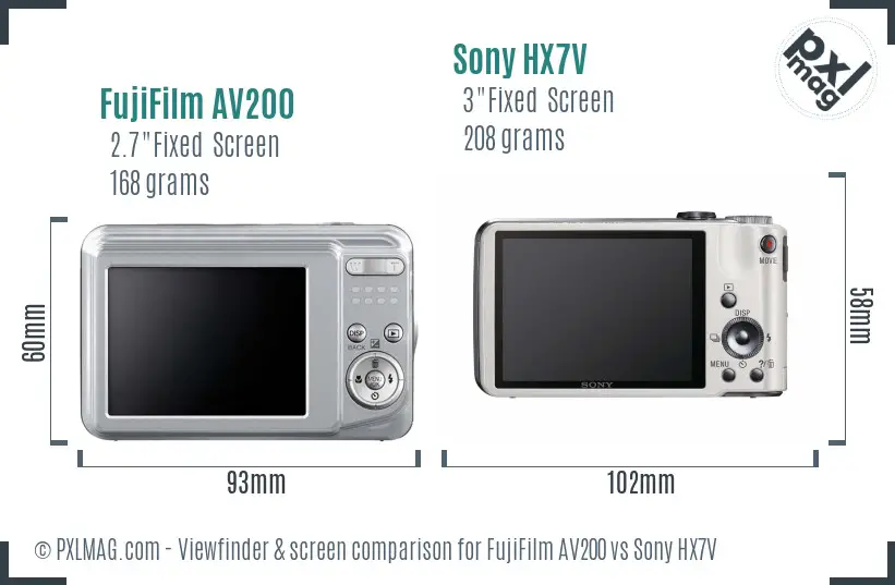 FujiFilm AV200 vs Sony HX7V Screen and Viewfinder comparison