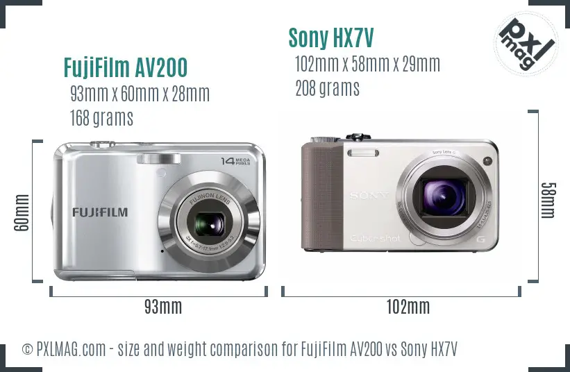 FujiFilm AV200 vs Sony HX7V size comparison