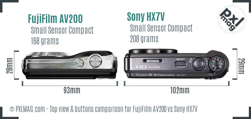 FujiFilm AV200 vs Sony HX7V top view buttons comparison