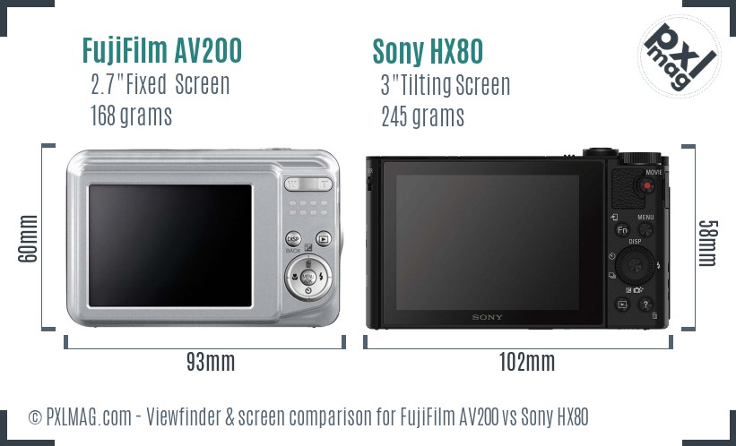 FujiFilm AV200 vs Sony HX80 Screen and Viewfinder comparison