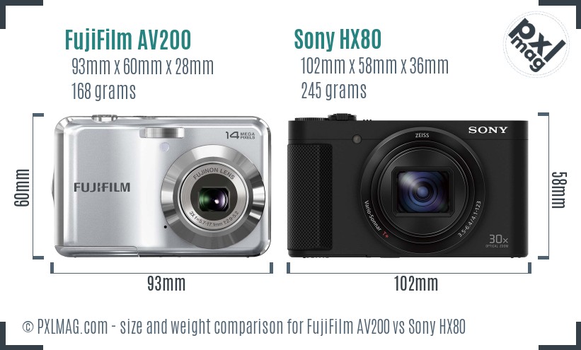 FujiFilm AV200 vs Sony HX80 size comparison