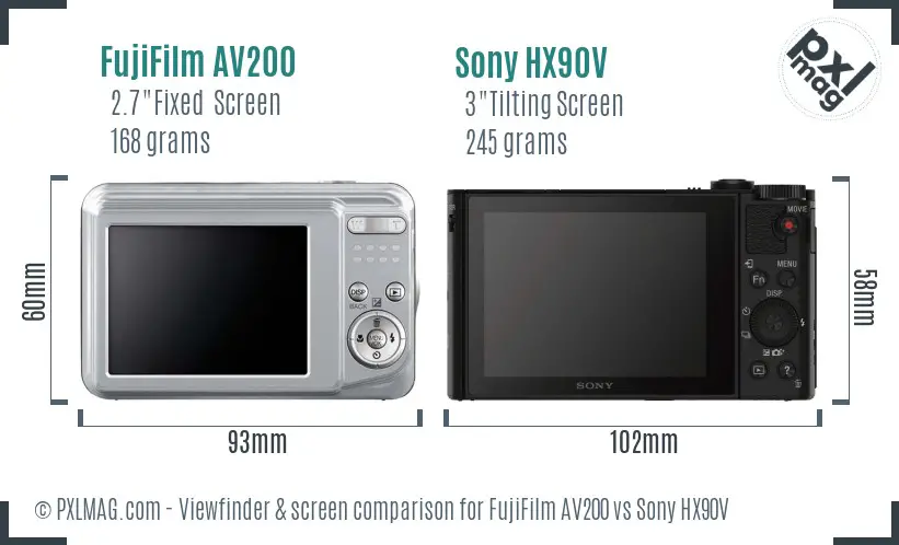 FujiFilm AV200 vs Sony HX90V Screen and Viewfinder comparison