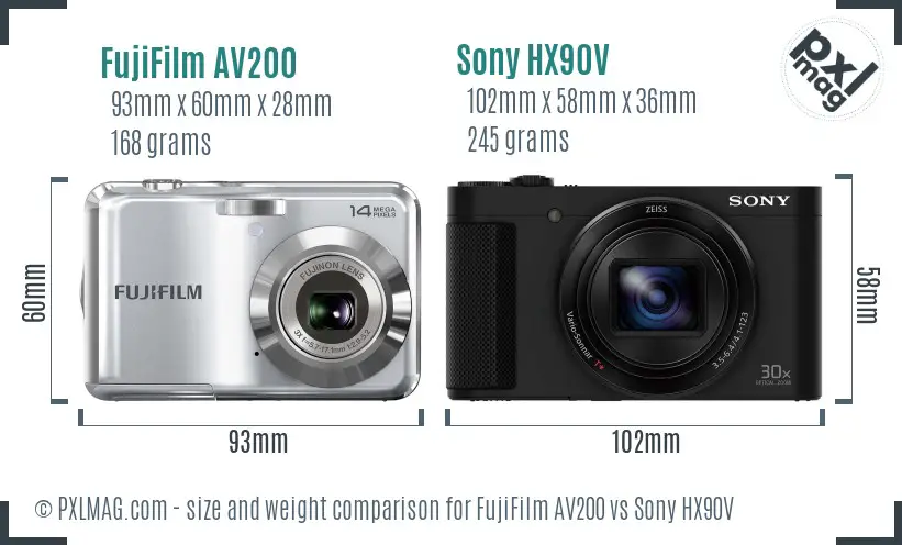 FujiFilm AV200 vs Sony HX90V size comparison