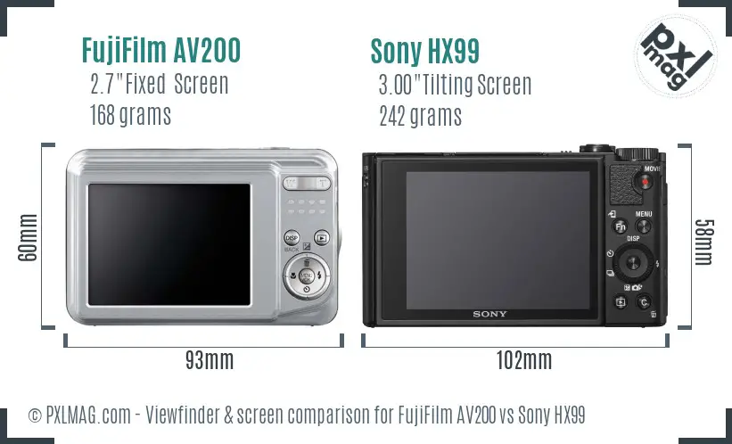 FujiFilm AV200 vs Sony HX99 Screen and Viewfinder comparison